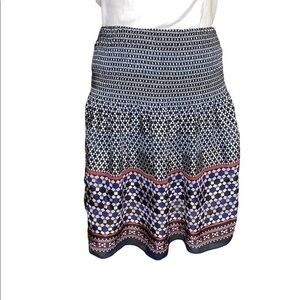 Max Studio High Waisted Smocked Pull On Black White Blue Patriotic Skirt Sz M
